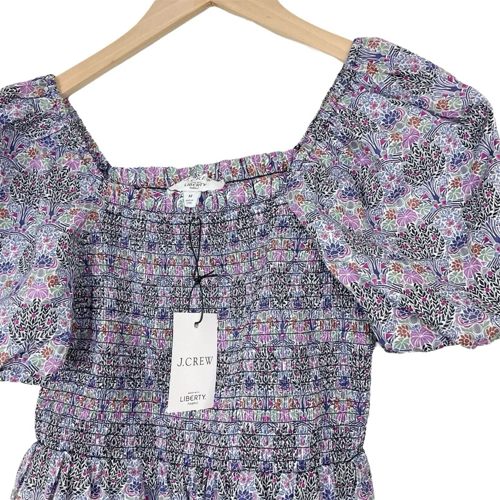 J. Crew Liberty Fabric Smocked Square Neck Top Medium Club Nouveau